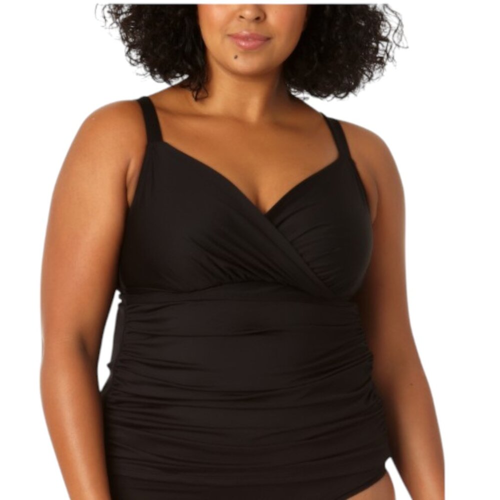 NWT Anne Cole Surplice V Neck Underwire  Tankini Top - Black
